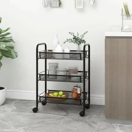 Carrito de cocina 3 niveles hierro negro 46x26x64 cm de vidaXL, Carros de cocina y comedor - Ref: Foro24-336322, Precio: 34,3...