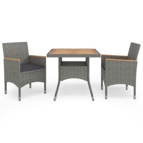 Muebles de jardín 3 piezas ratán sintético gris y acacia de vidaXL, Conjuntos de jardín - Ref: Foro24-3058317, Precio: 261,17...