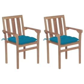 Sillas de jardín 2 uds madera de teca con cojines azul claro de vidaXL, Sillas de jardín - Ref: Foro24-3062227, Precio: 260,0...