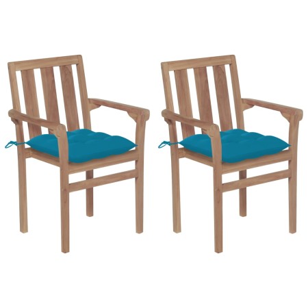 Sillas de jardín 2 uds madera de teca con cojines azul claro de vidaXL, Sillas de jardín - Ref: Foro24-3062227, Precio: 260,0...