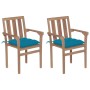 Sillas de jardín 2 uds madera de teca con cojines azul claro de vidaXL, Sillas de jardín - Ref: Foro24-3062227, Precio: 260,0...