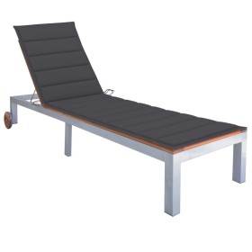Tumbona con cojín madera maciza de acacia y acero galvanizado de vidaXL, Tumbonas - Ref: Foro24-3061542, Precio: 281,77 €, De...
