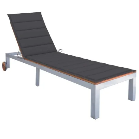 Lounger with cushion solid acacia wood and galvanized steel by vidaXL, Loungers - Ref: Foro24-3061542, Price: 270,52 €, Disco...