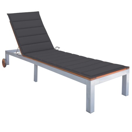 Tumbona con cojín madera maciza de acacia y acero galvanizado de vidaXL, Tumbonas - Ref: Foro24-3061542, Precio: 281,77 €, De...