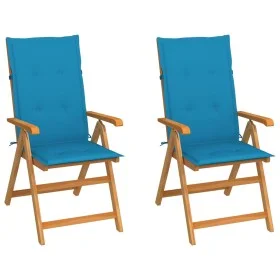 Sillas de jardín 2 uds con cojines azules madera maciza de teca de vidaXL, Sillas de jardín - Ref: Foro24-3062380, Precio: 27...