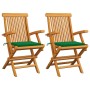 Sillas de jardín 2 uds madera maciza de teca con cojines verdes de vidaXL, Sillas de jardín - Ref: Foro24-3062492, Precio: 19...