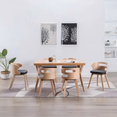 Sillas de comedor 6 uds madera curvada cuero sintético negro de vidaXL, Sillas de comedor - Ref: Foro24-278855, Precio: 629,8...