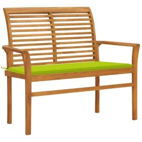 Banco de jardín madera de teca con cojín verde brillante 112 cm de vidaXL, Bancos de jardín - Ref: Foro24-3062660, Precio: 15...