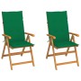 Sillas de jardín 2 uds con cojines verdes madera maciza de teca de vidaXL, Sillas de jardín - Ref: Foro24-3062381, Precio: 27...