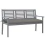 Banco de jardín 3 plazas madera eucalipto gris y cojín 150 cm de vidaXL, Bancos de jardín - Ref: Foro24-3061066, Precio: 217,...