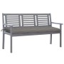 Banco de jardín 3 plazas madera eucalipto gris y cojín 150 cm de vidaXL, Bancos de jardín - Ref: Foro24-3061066, Precio: 217,...