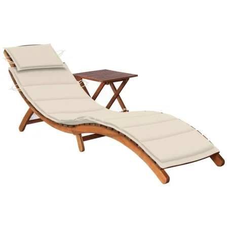 Garden lounger with table and cushion in solid acacia wood by vidaXL, Loungers - Ref: Foro24-3061589, Price: 191,14 €, Discou...