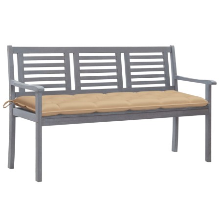 Banco de jardín 3 plazas madera eucalipto gris y cojín 150 cm de vidaXL, Bancos de jardín - Ref: Foro24-3061068, Precio: 226,...