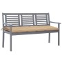 Banco de jardín 3 plazas madera eucalipto gris y cojín 150 cm de vidaXL, Bancos de jardín - Ref: Foro24-3061068, Precio: 226,...