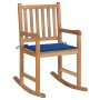 Silla mecedora de madera maciza de teca con cojín azul royal de vidaXL, Sillas de jardín - Ref: Foro24-3062767, Precio: 162,0...