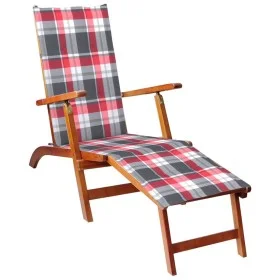 Tumbona de jardín con reposapiés y cojín madera maciza acacia de vidaXL, Tumbonas - Ref: Foro24-3064027, Precio: 138,45 €, De...