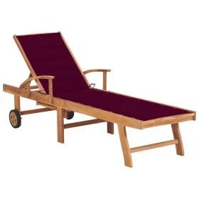 Sun lounger with red cushion solid teak wood by vidaXL, Loungers - Ref: Foro24-3063015, Price: 296,05 €, Discount: %
