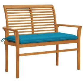 Banco de jardín madera maciza de teca y cojín azul claro 112 cm de vidaXL, Bancos de jardín - Ref: Foro24-3062668, Precio: 15...