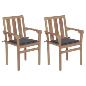 Gartenstühle 2 Einheiten mit anthrazitfarbenen Teakholzkissen von vidaXL, Gartenstühle - Ref: Foro24-3062208, Preis: 261,08 €...