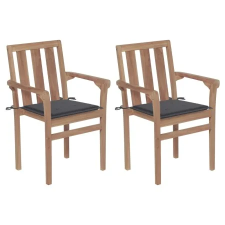Sillas de jardín 2 uds con cojines antracita madera de teca de vidaXL, Sillas de jardín - Ref: Foro24-3062208, Precio: 261,08...