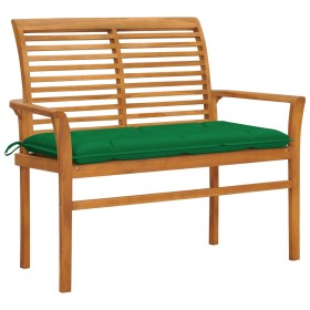 Banco de jardín madera maciza de teca con cojín verde 112 cm de vidaXL, Bancos de jardín - Ref: Foro24-3062669, Precio: 152,3...