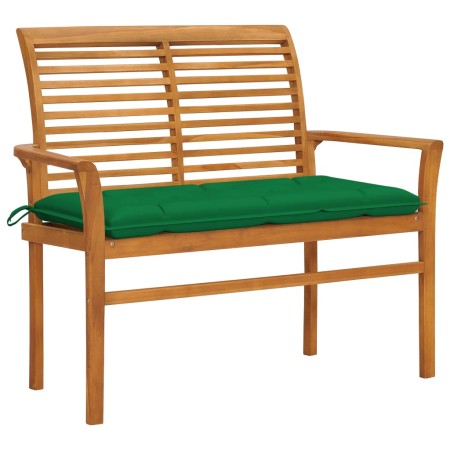 Banco de jardín madera maciza de teca con cojín verde 112 cm de vidaXL, Bancos de jardín - Ref: Foro24-3062669, Precio: 152,3...