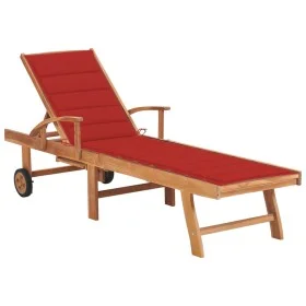 Sun lounger with red cushion solid teak wood by vidaXL, Loungers - Ref: Foro24-3063012, Price: 296,05 €, Discount: %