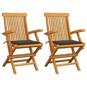 Sillas de jardín 2 uds madera teca con cojines gris taupe de vidaXL, Sillas de jardín - Ref: Foro24-3062495, Precio: 185,70 €...