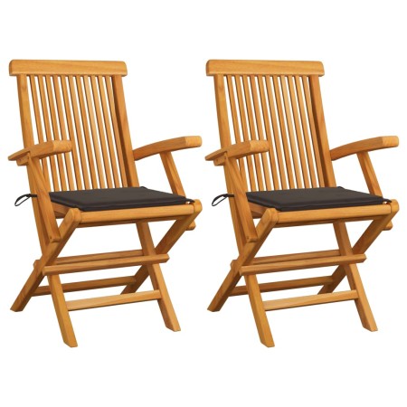 Sillas de jardín 2 uds madera teca con cojines gris taupe de vidaXL, Sillas de jardín - Ref: Foro24-3062495, Precio: 202,45 €...