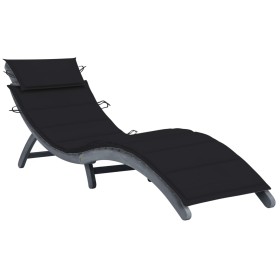 Tumbona con cojín madera maciza de acacia gris de vidaXL, Tumbonas - Ref: Foro24-3064051, Precio: 151,31 €, Descuento: %