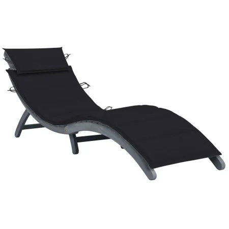 Tumbona con cojín madera maciza de acacia gris de vidaXL, Tumbonas - Ref: Foro24-3064051, Precio: 143,80 €, Descuento: %