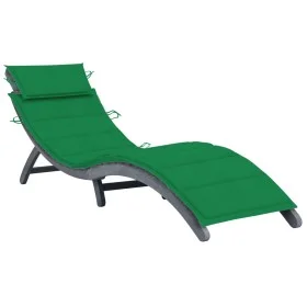 Tumbona con cojín madera maciza de acacia gris de vidaXL, Tumbonas - Ref: Foro24-3064049, Precio: 141,68 €, Descuento: %
