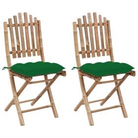 Sillas de jardín plegables con cojines 2 unidades bambú de vidaXL, Sillas de jardín - Ref: Foro24-3064007, Precio: 116,68 €, ...