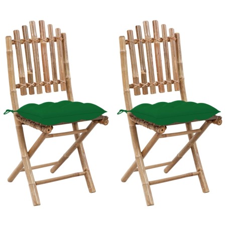 Sillas de jardín plegables con cojines 2 unidades bambú de vidaXL, Sillas de jardín - Ref: Foro24-3064007, Precio: 116,68 €, ...