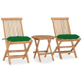 Folding garden dining set 3 pieces teak wood cushions by vidaXL, Garden sets - Ref: Foro24-3063191, Price: 173,48 €, Discount: %