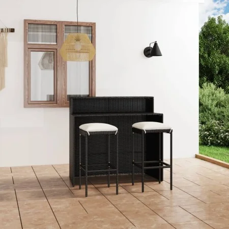 Set muebles de bar para jardín 3 piezas y cojines negro de vidaXL, Conjuntos de jardín - Ref: Foro24-3064873, Precio: 257,81 ...
