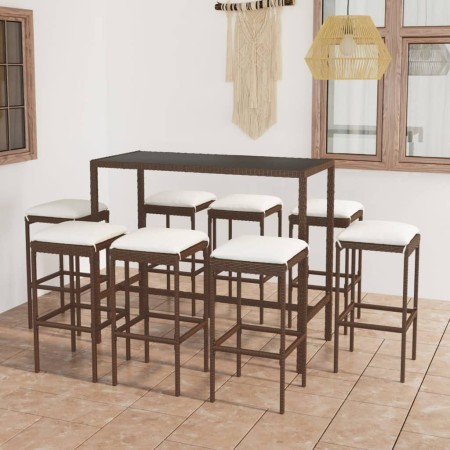 Set de bar de jardín 9 piezas ratán sintético marrón de vidaXL, Conjuntos de jardín - Ref: Foro24-3064825, Precio: 366,04 €, ...