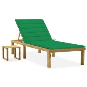 Tumbona de jardín con mesa y cojín de madera de pino impregnada de vidaXL, Tumbonas - Ref: Foro24-3065839, Precio: 126,63 €, ...