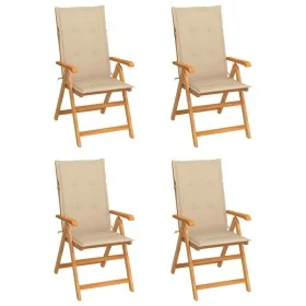 Sillas de jardín 4 uds madera maciza de teca con cojines beige de vidaXL, Sillas de jardín - Ref: Foro24-3065533, Precio: 508...