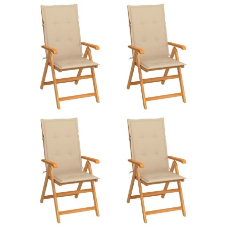 Sillas de jardín 4 uds madera maciza de teca con cojines beige de vidaXL, Sillas de jardín - Ref: Foro24-3065533, Precio: 504...