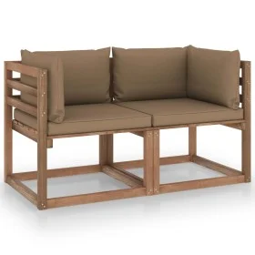 Sofá de jardín de palets de 2 plazas con cojines taupe de vidaXL, Conjuntos de jardín - Ref: Foro24-3067280, Precio: 175,05 €...