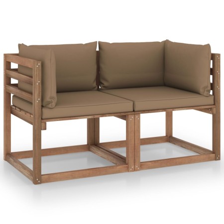 Sofá de jardín de palets de 2 plazas con cojines taupe de vidaXL, Conjuntos de jardín - Ref: Foro24-3067280, Precio: 154,93 €...