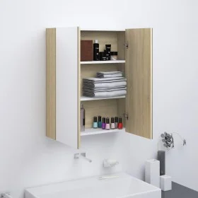 Armario de espejo de baño MDF blanco y roble 60x15x75 cm de vidaXL, Tocadores de baño - Ref: Foro24-331530, Precio: 135,27 €,...