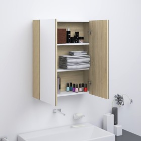 Armario de espejo de baño MDF blanco y roble 60x15x75 cm de vidaXL, Tocadores de baño - Ref: Foro24-331530, Precio: 137,89 €,...