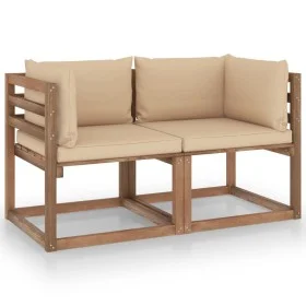 Sofá de jardín de palets de 2 plazas con cojines beige de vidaXL, Conjuntos de jardín - Ref: Foro24-3067275, Precio: 172,41 €...