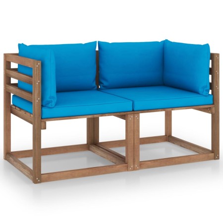 Sofá de jardín de palets de 2 plazas con cojines azul claro de vidaXL, Conjuntos de jardín - Ref: Foro24-3067276, Precio: 140...