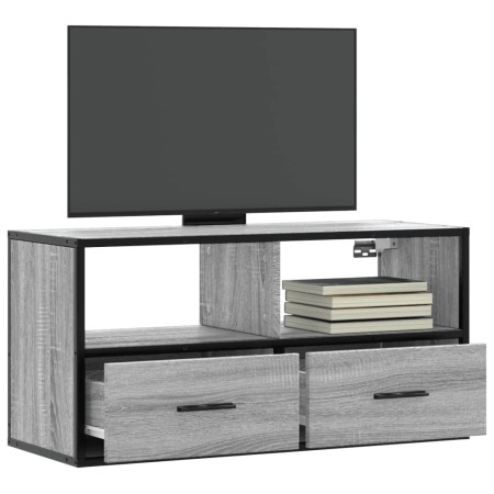Mueble TV madera ingeniería y metal roble ahumado 80x31x39,5 cm en Muebles TV | Comprar online en Foru.es