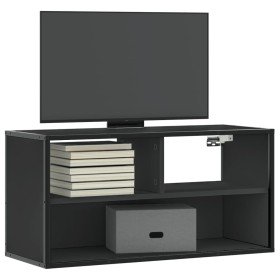 Mueble de TV metal y madera de ingeniería negro 80x31x39,5 cm en Muebles TV | Comprar online en Foru.es