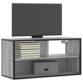 Mueble TV madera ingeniería y metal roble ahumado 80x31x39,5 cm en Muebles TV | Comprar online en Foru.es
