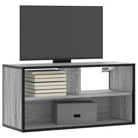 Mueble TV madera ingeniería y metal roble ahumado 80x31x39,5 cm en Muebles TV | Comprar online en Foru.es